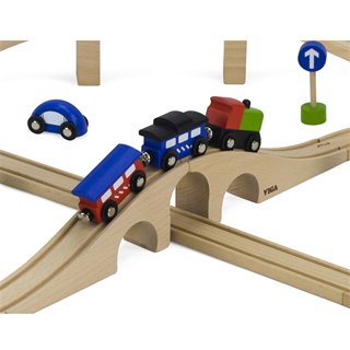 Viga Toys - Holzeisenbahn - Stadt - 49 Teile
